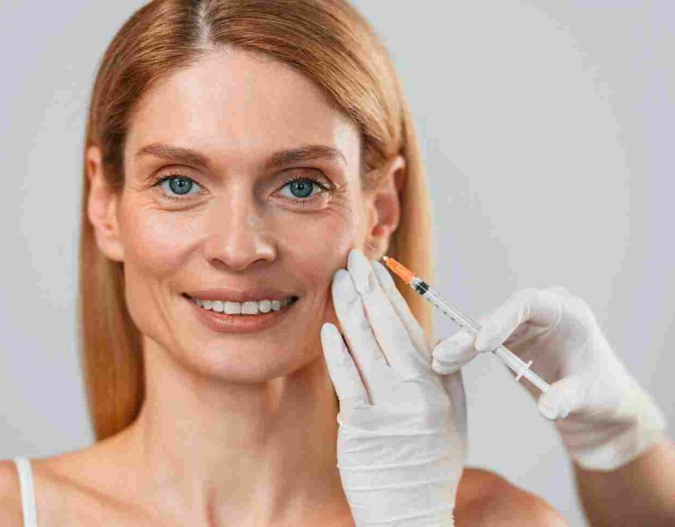 Client receiving a gentle Botox injection for forehead wrinkles at a boutique aesthetic practice in Coral Gables.
